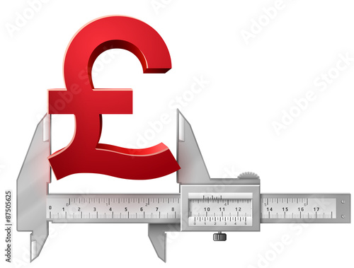 Horizontal caliper measures pound symbol. Size of money sign