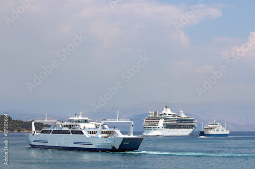ferry boats and cruiser Corfu island Greece © goce risteski