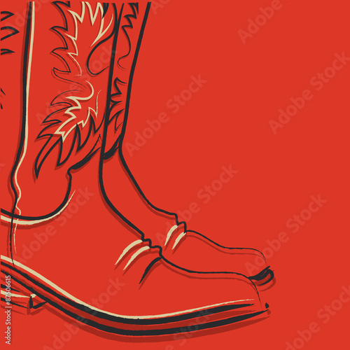 Cowboy boots on red background