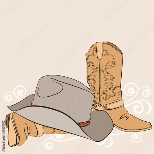 Cowboy boots and hat for design.American western clothes
