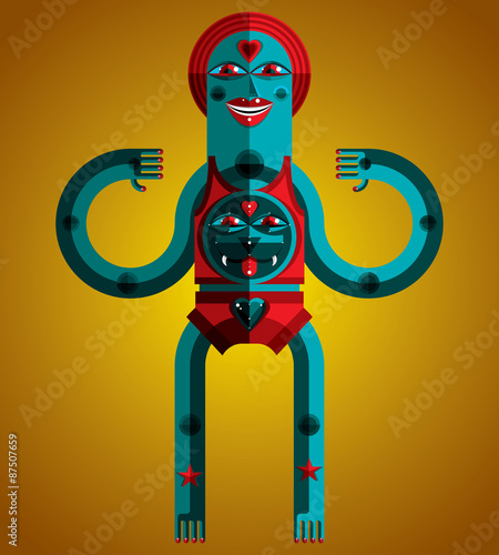 Graphic vector illustration, anthropomorphic character isolated,