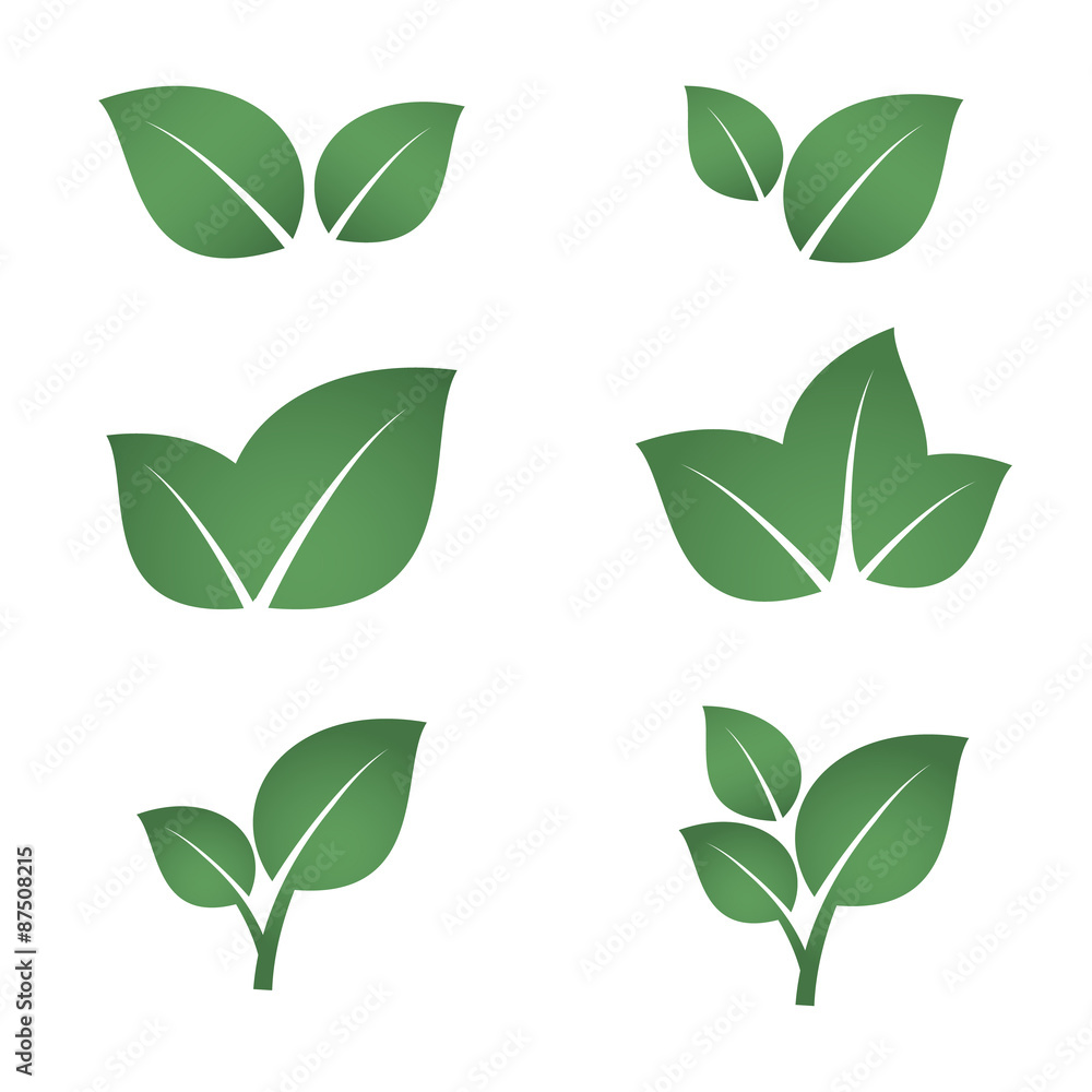 Green leaves icons set. Green leaves icons set.