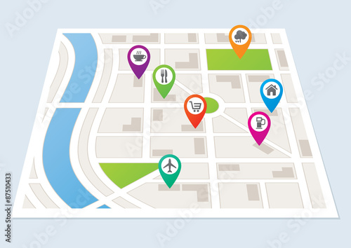 City map with location markers