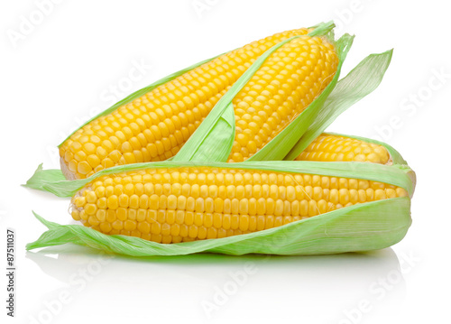 Fresh corn cob isolated on white background