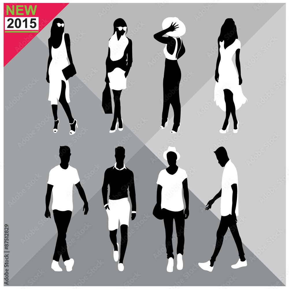 Fototapeta premium Editable silhouettes set of men and women