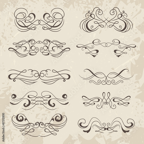 Calligraphic decorative elements. Set of design elements. Vintage hand drawn vector collection