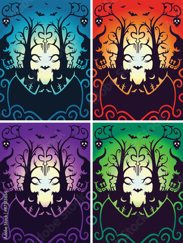 Halloween Hidden Skulls Illustration - you can find hidden inside illustration all kind of skulls, bats, fish skeletons, crosses.