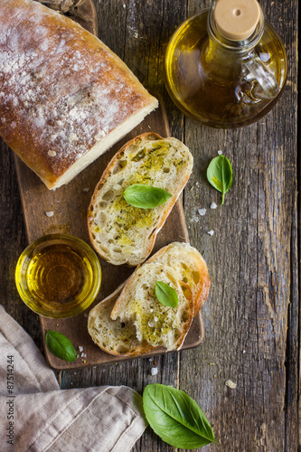 Italian ciabatta  bread with olive oil