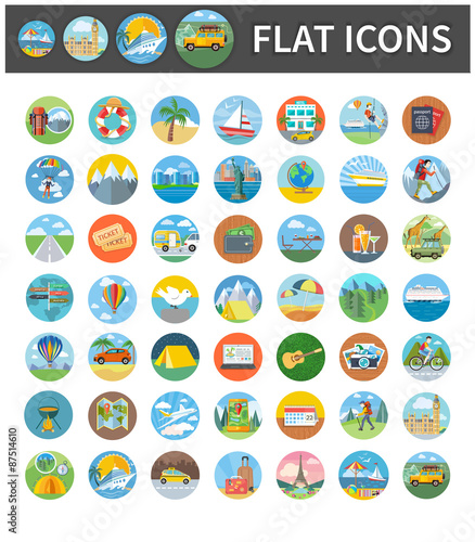 Icons of Traveling, Vacation, Tourism, Journey