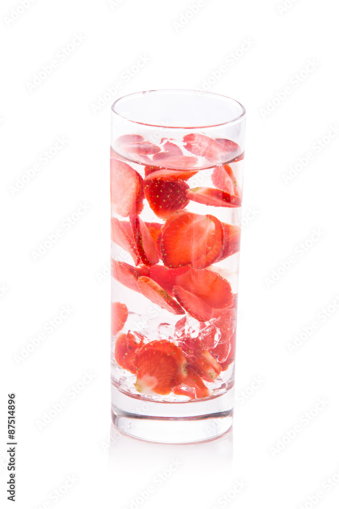 Infused fresh fruit water of strawberry. isolated over white Infused fresh fruit water of strawberry. isolated over white