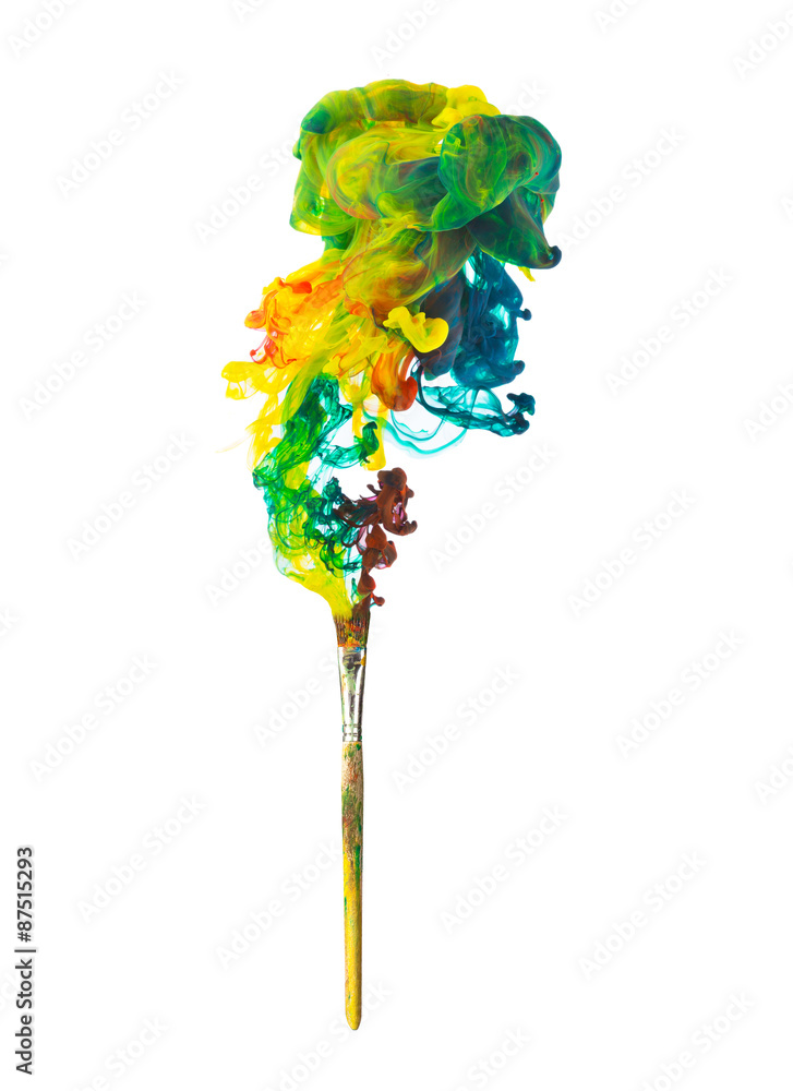 COlored brush on white background