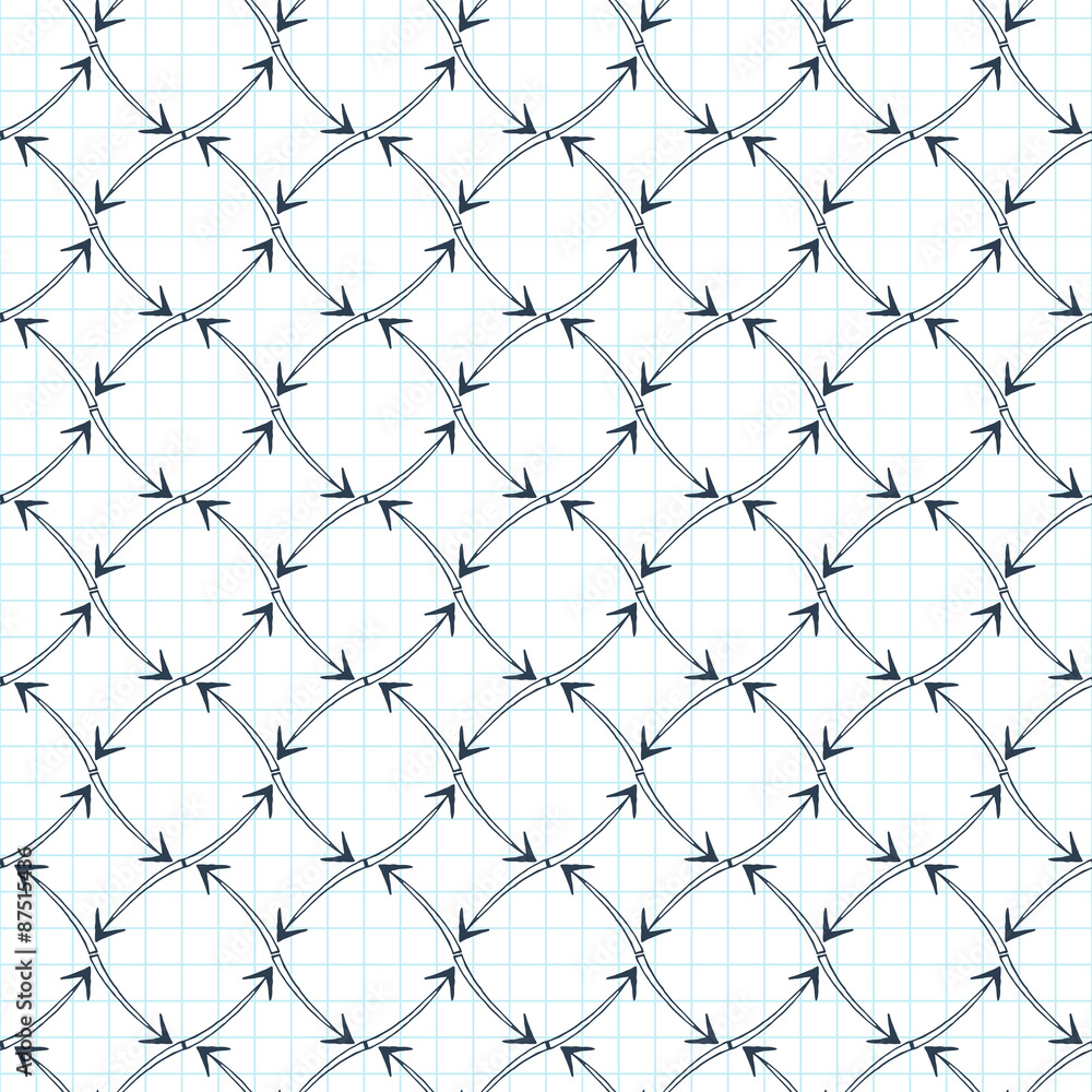 Fototapeta premium Vector seamless pattern of arrows on graph paper