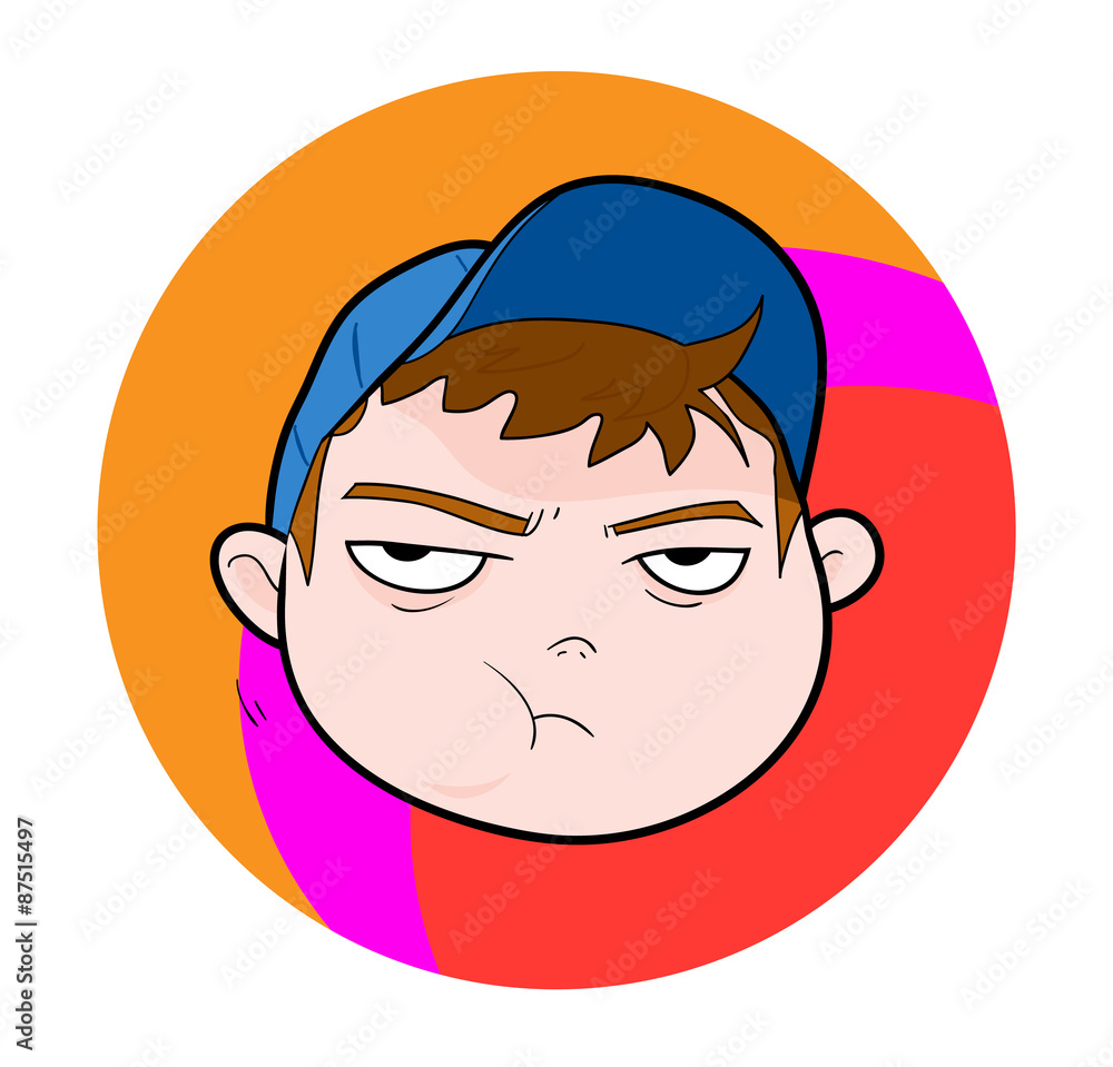 Kid With Cap (mumbling/munching expression), a hand drawn vector illustration of a kid wearing blue cap with mumbling/munching expression. Kid With Cap (mumbling/munching expression), a hand drawn vector illustration of a kid wearing blue cap with mumbling/munching expression.