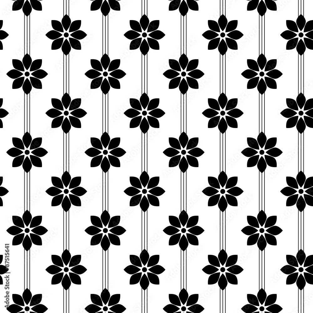 Fototapeta premium Black and White Vector Flower Pattern