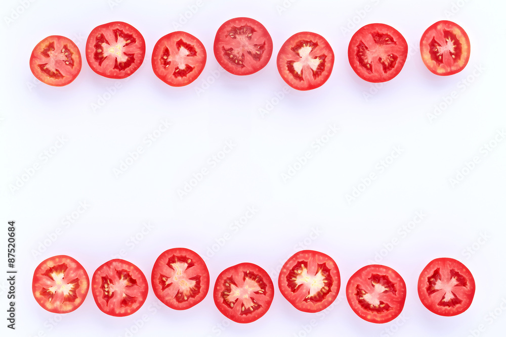 fresh tomato cut half isolated on white background fresh tomato cut half isolated on white background