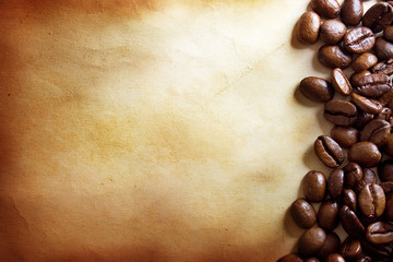 coffee beans on vintage paper background