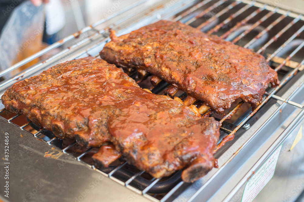 Grilled pork ribs on the grill.