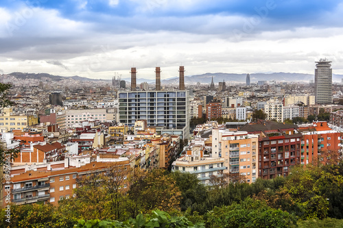 Panorama of Barcelona from Montjuic. Barcelona, Catalonia, Spain