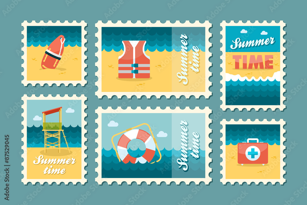 Naklejka premium Summertime stamp set flat