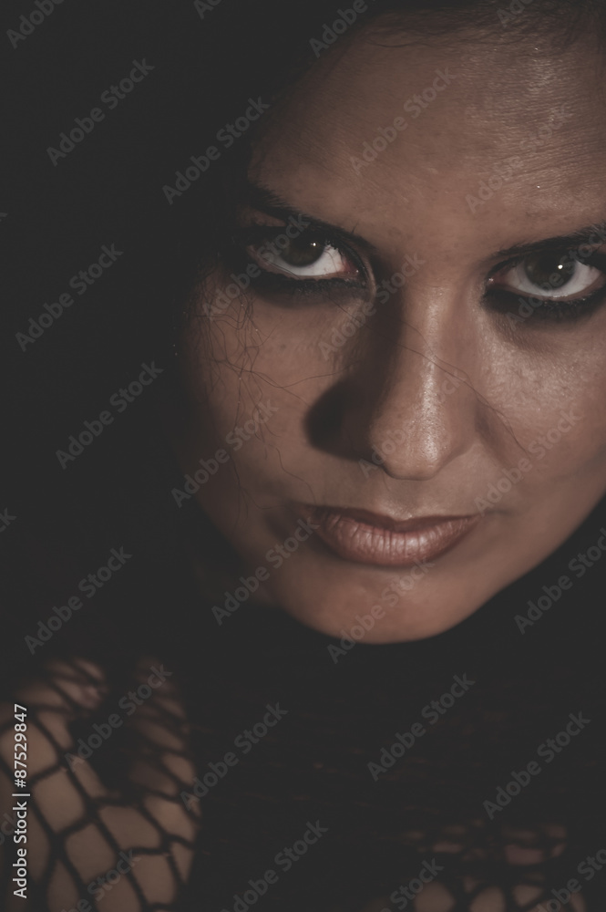brunette woman with brown veil, Arabic young woman with green ey brunette woman with brown veil, Arabic young woman with green ey