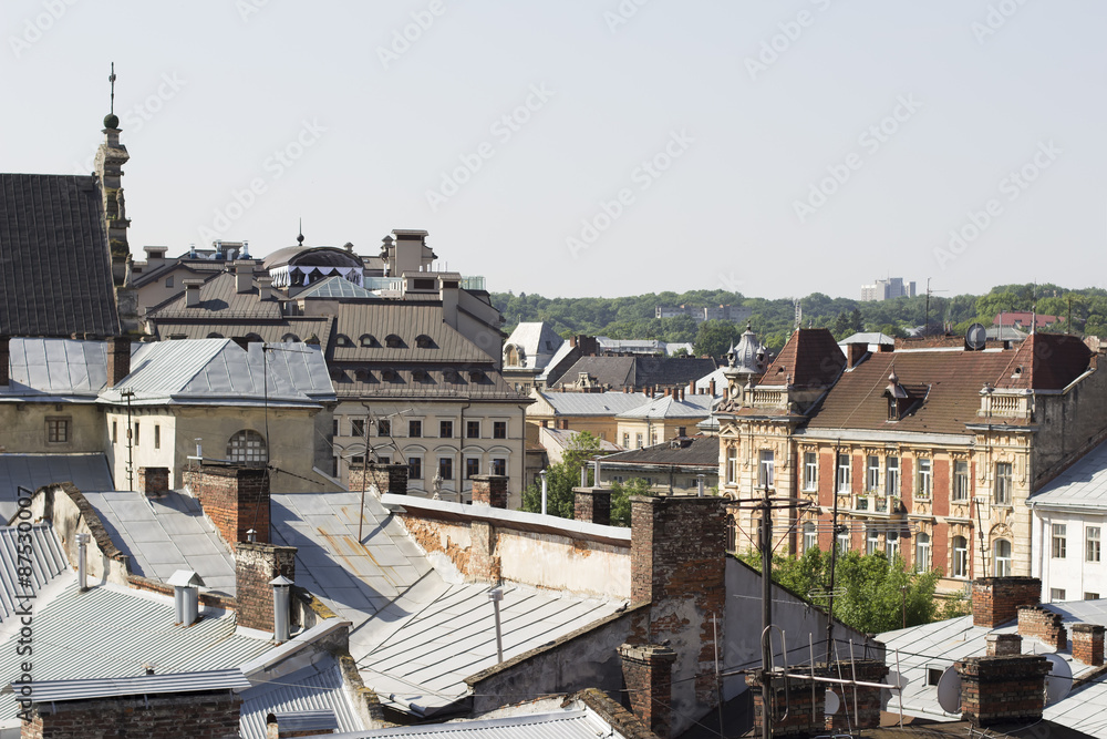 view from the height on the roof of Lviv