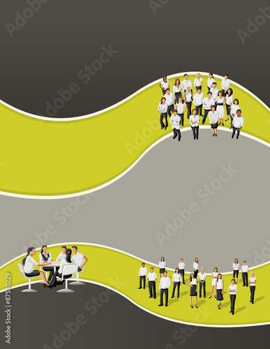 Yellow and black template for advertising brochure with business people