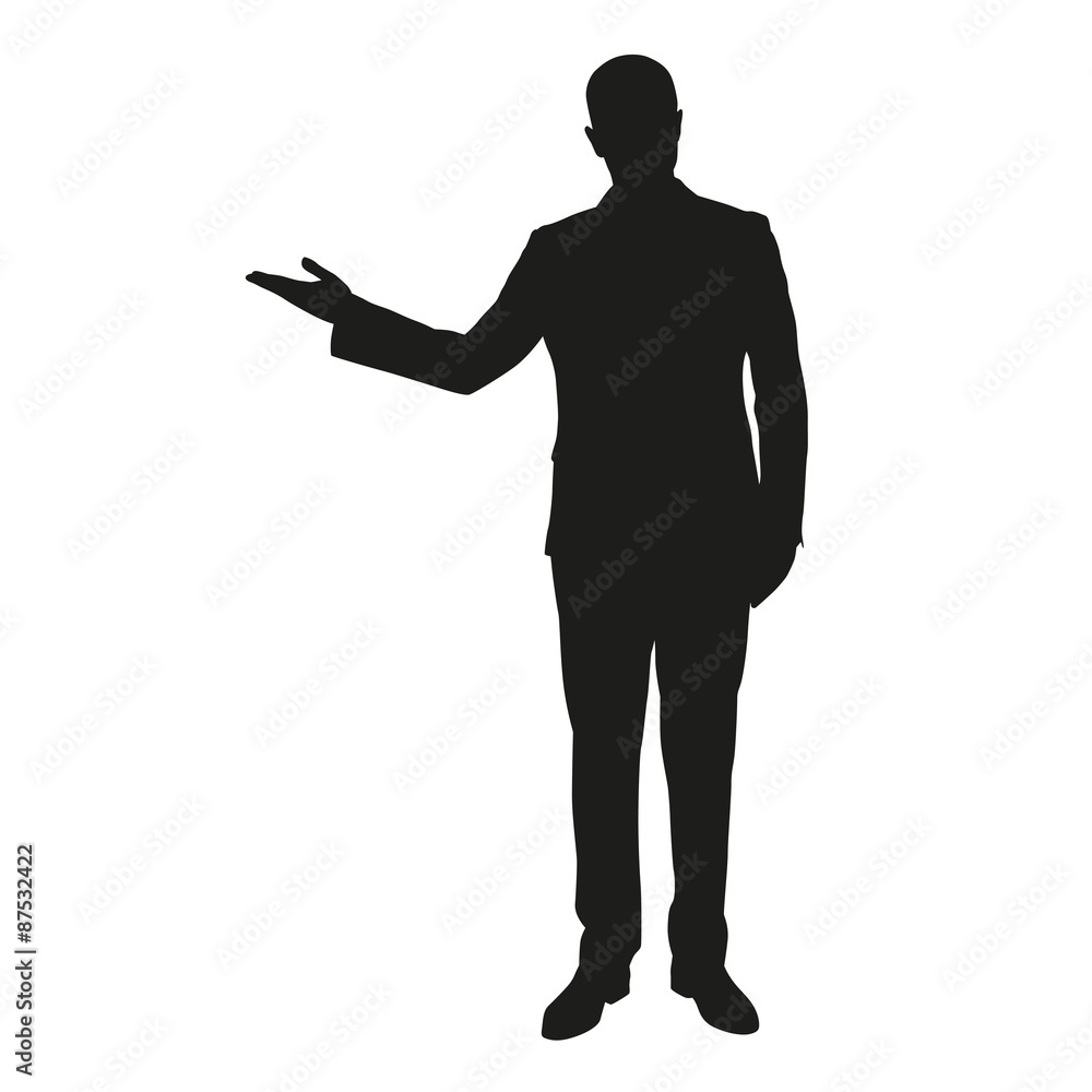 Vector silhouette of a young man in a suit during presentation Vector silhouette of a young man in a suit during presentation