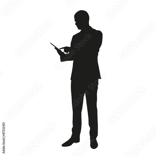 Vector silhouette of business man with tablet