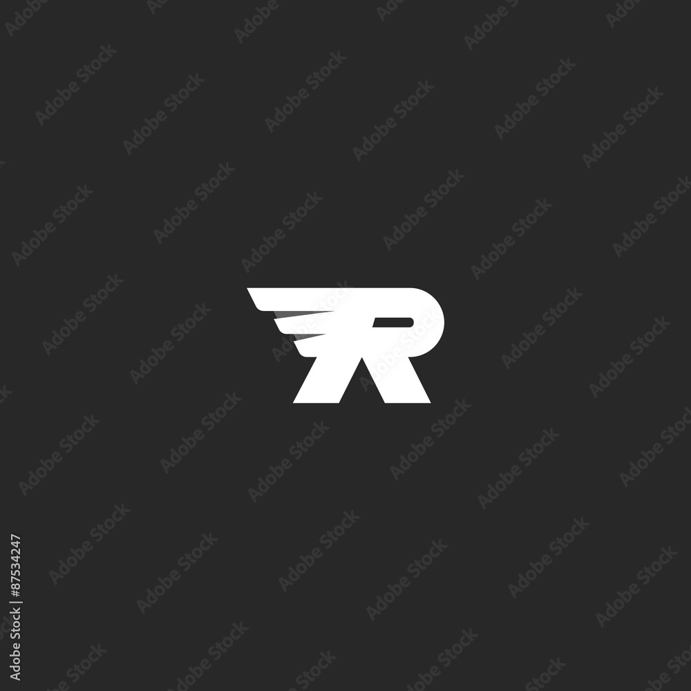 Letter R logo with wing, overlapping effect, mockup black and white business card Letter R logo with wing, overlapping effect, mockup black and white business card