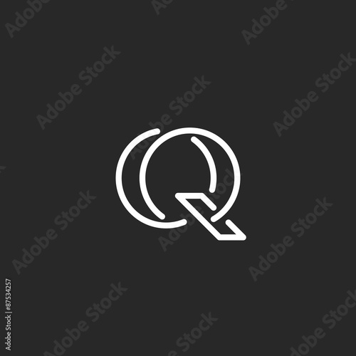 Letter Q logo monogram, mockup outline emblem for business card