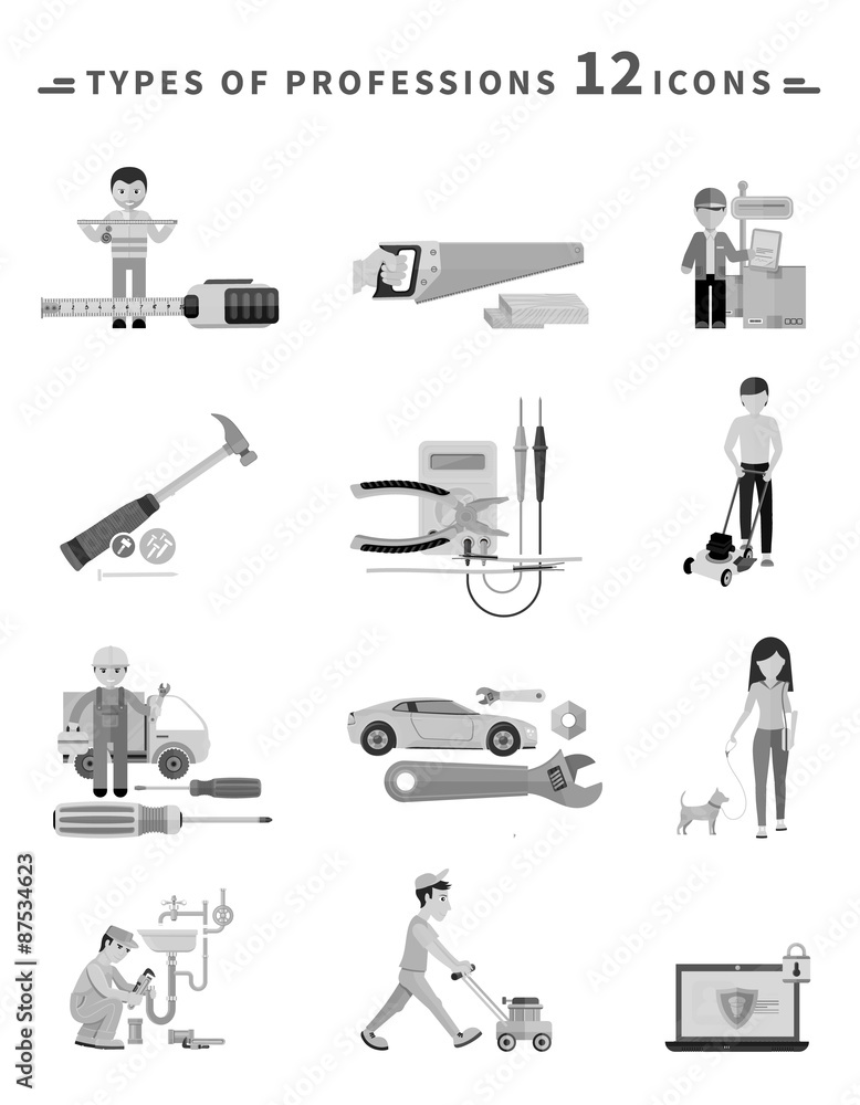 Icons Set of Tools Series Black on White Icons Set of Tools Series Black on White