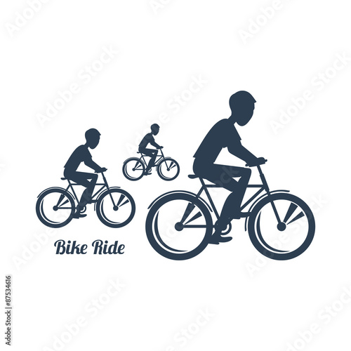 Fototapeta Naklejka Na Ścianę i Meble -  Teenagers Riding Bicycles Silhouettes Black Icon 