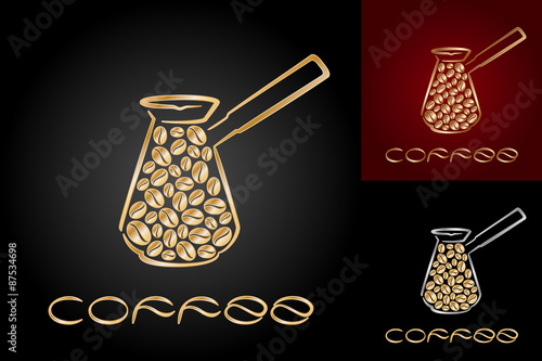 Set of card templates with turk and golden coffee beans.