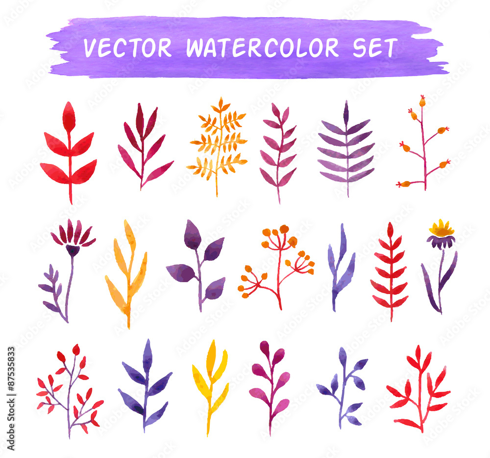 Vector watercolor floral set.