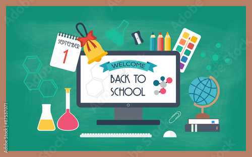 Banner, background, poster from the school and education icons. Back to school. Flat design. vector