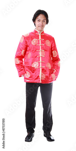Full body portrait Asian man with Chinese traditional cheongsam