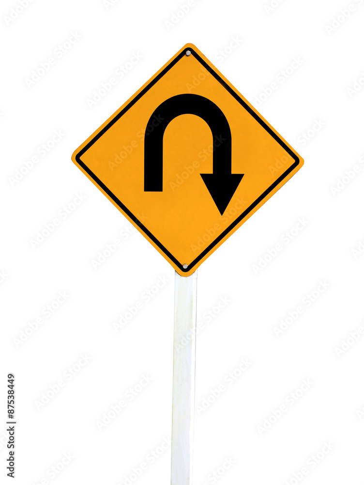 Warning sign, turn back road sign isolate on white background. Warning sign, turn back road sign isolate on white background.