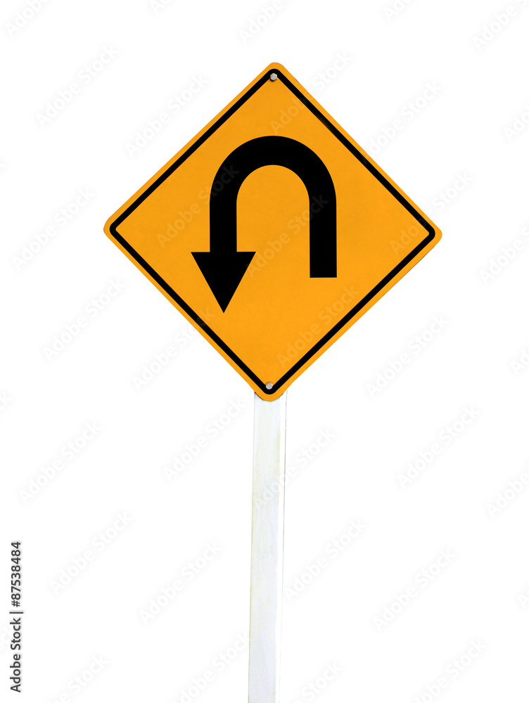Warning sign, turn back road sign isolate on white background. Warning sign, turn back road sign isolate on white background.