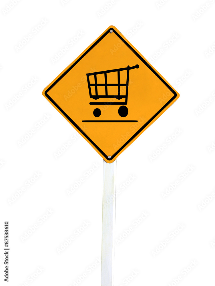 warning sign shopping cart on isolated on white warning sign shopping cart on isolated on white