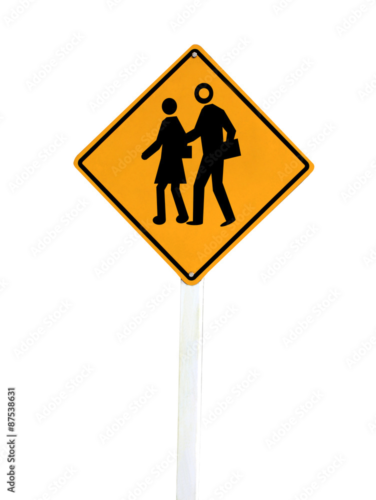 warning sign isolated on white with people and crosswalk symbols warning sign isolated on white with people and crosswalk symbols