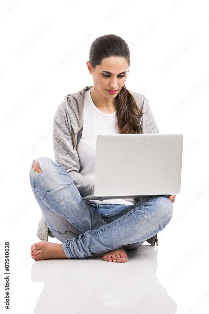 Naklejka premium Woking with a laptop