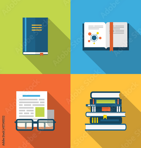 Flat icons design of handbooks, books and publish documents, lon