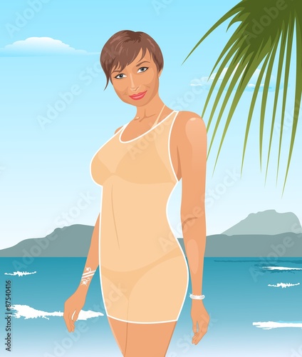 pretty suntanned girl on beach