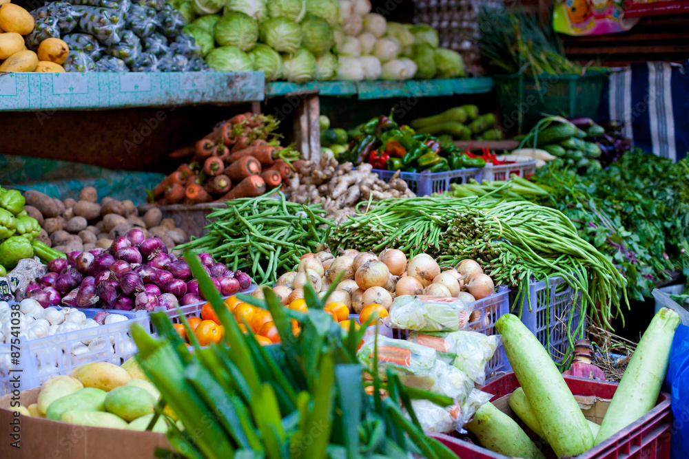 Fresh vegetables and fruits on market
