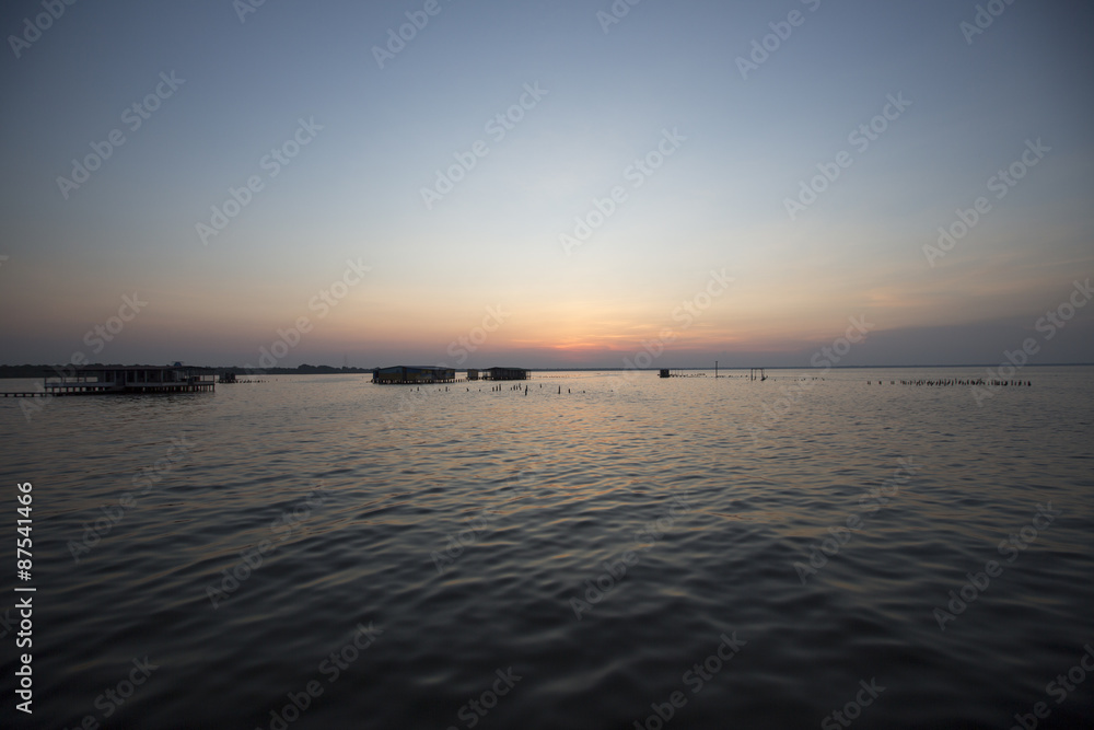 Panoramic view of the sunset on the Lake Maracaibo, Venezuela