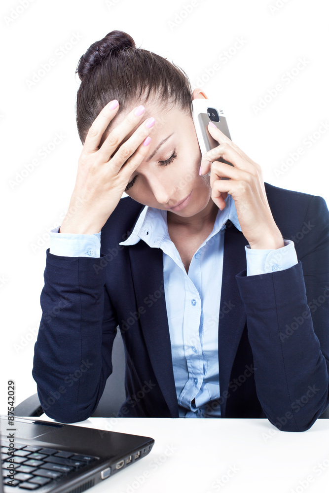 Disappointed business talking on the phone Disappointed business talking on the phone