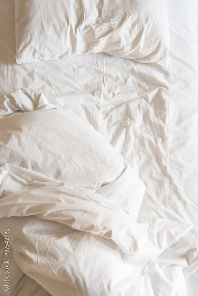 Pillows and blankets on the bed after waking up, Messy bed. Pillows and blankets on the bed after waking up, Messy bed.