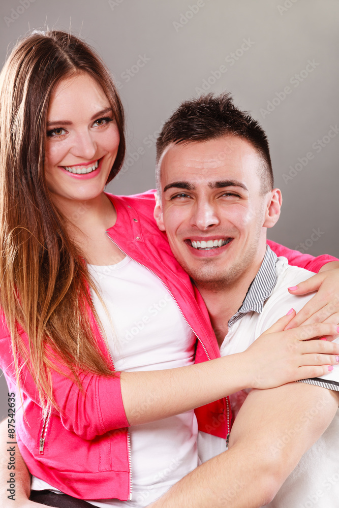 Portrait of smiling woman and man. Happy couple. Portrait of smiling woman and man. Happy couple.