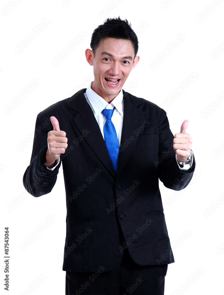 Business man hand icon like and smile on white background.