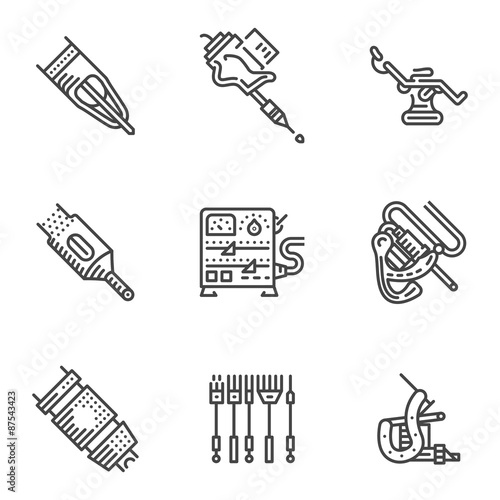 Obraz na płótnie Black line icons for tattoo equipment w salonie